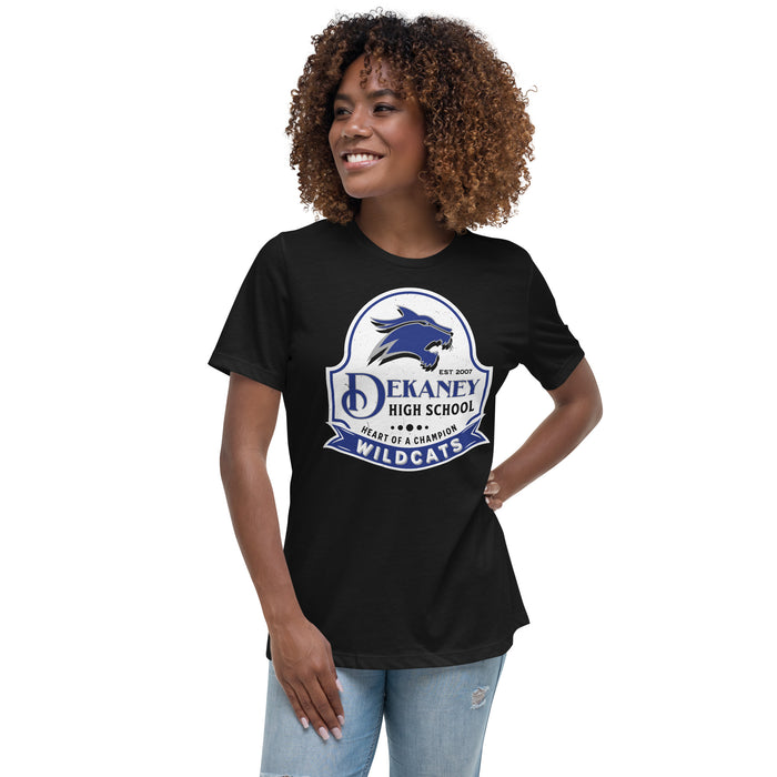 Woman wearing Dekaney High School Wildcats Women's Black T-shirt 219