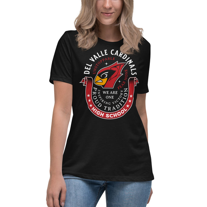 Student wearing a Del Valle High School Cardinals Women's Black T-shirt 229