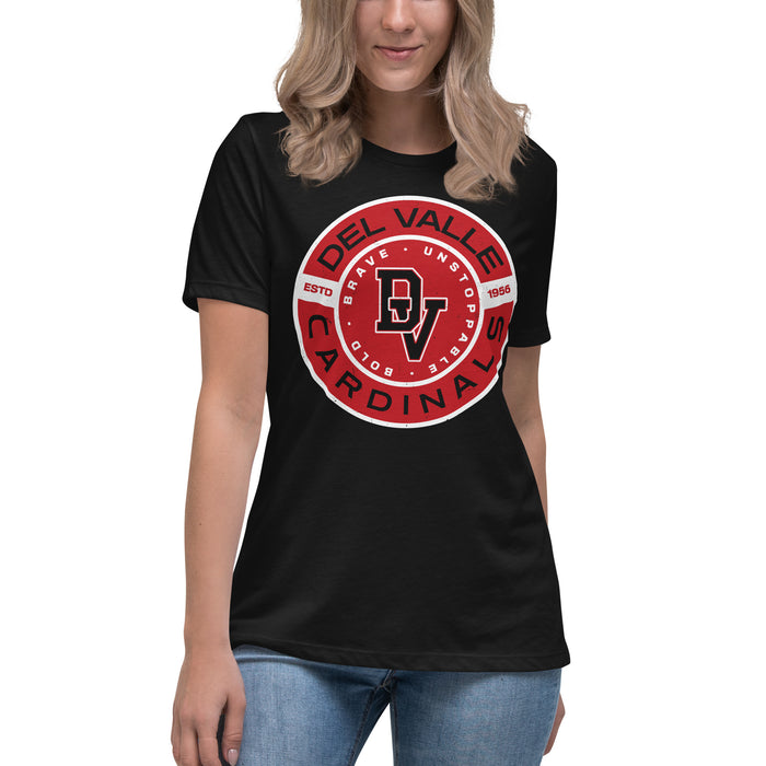 Student wearing Del Valle High School Cardinals Women's Black T-shirt 239
