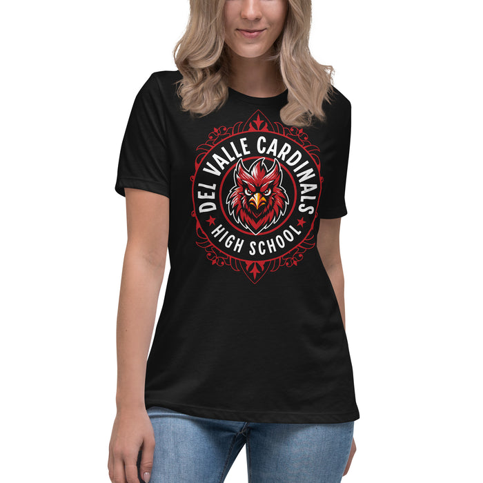 Student wearing Del Valle High School Cardinals Women's Black T-shirt 227