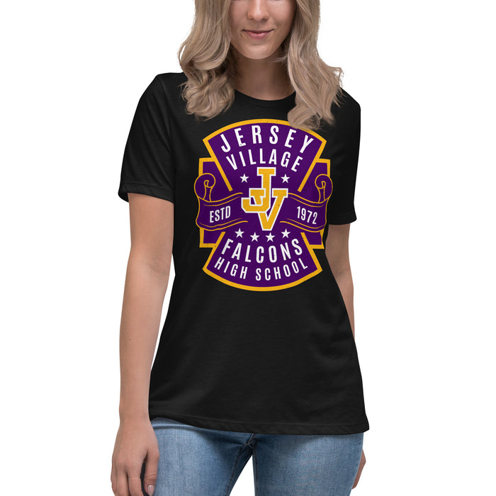 Woman wearing Jersey Village High School Falcons Women's Relaxed Fit T-shirt 207