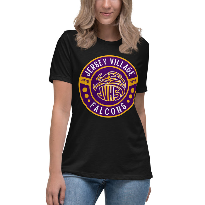 Woman wearing Jersey Village High School Falcons Women's Relaxed Fit T-shirt 239