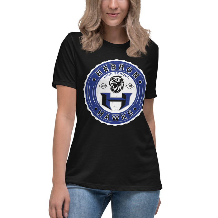 Student wearing Hebron High School Hawks Women's Relaxed Fit T-shirt 216