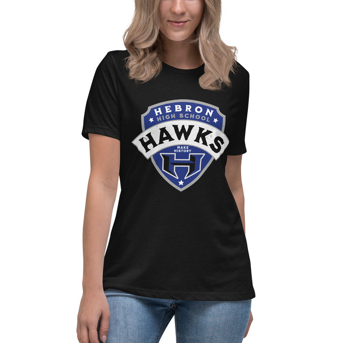 Student wearing Hebron High School Hawks Women's Relaxed Fit T-shirt 221