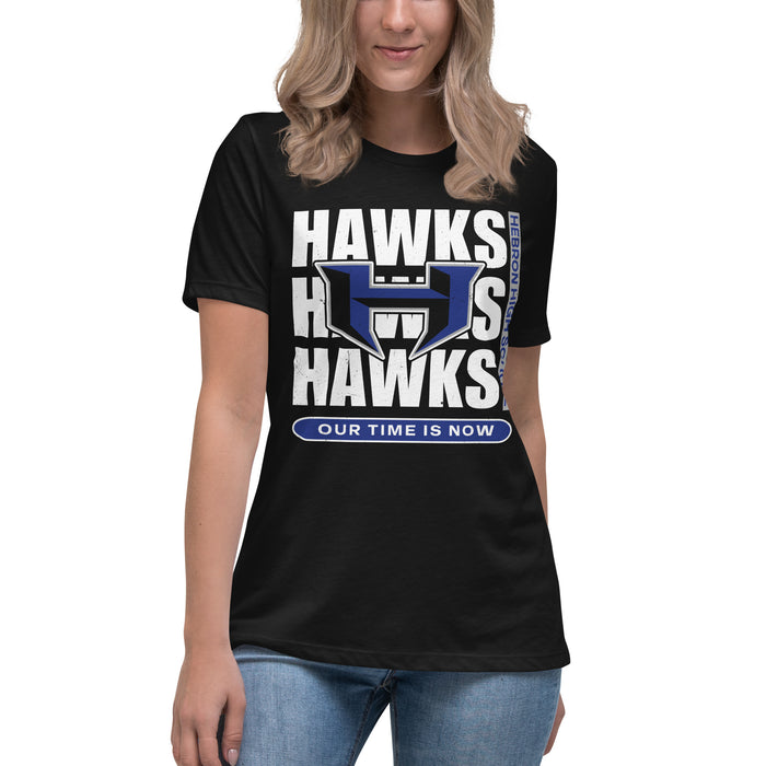 Student wearing Hebron High School Hawks Women's Relaxed Fit T-shirt 235
