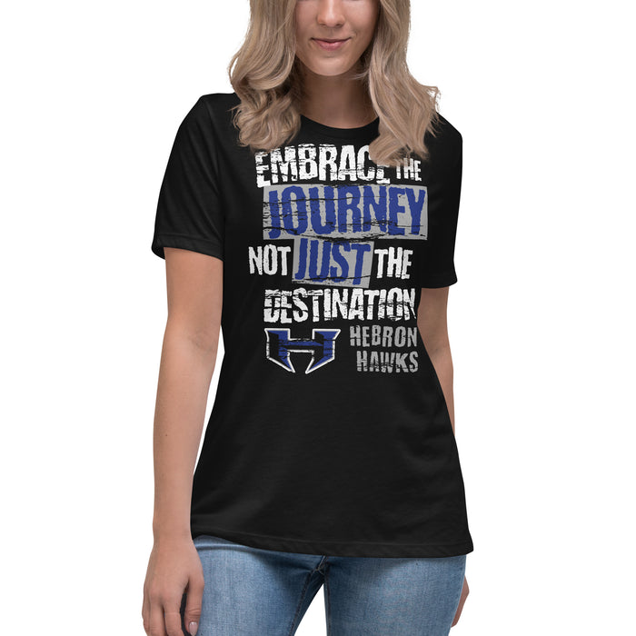 Student wearing Hebron High School Hawks Women's Relaxed Fit T-shirt 232