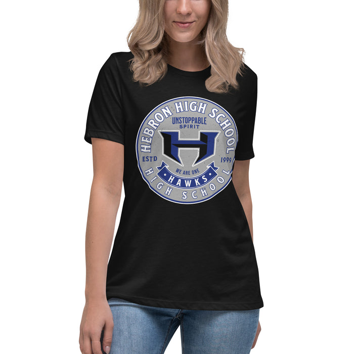 Student wearing Hebron High School Hawks Women's Relaxed Fit T-shirt 215