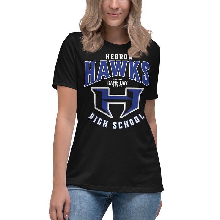 Student wearing Hebron High School Hawks Women's Relaxed Fit T-shirt 213