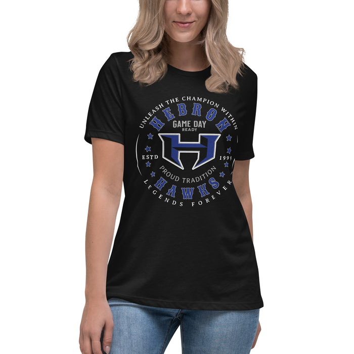Student wearing Hebron High School Hawks Women's Relaxed Fit T-shirt 214