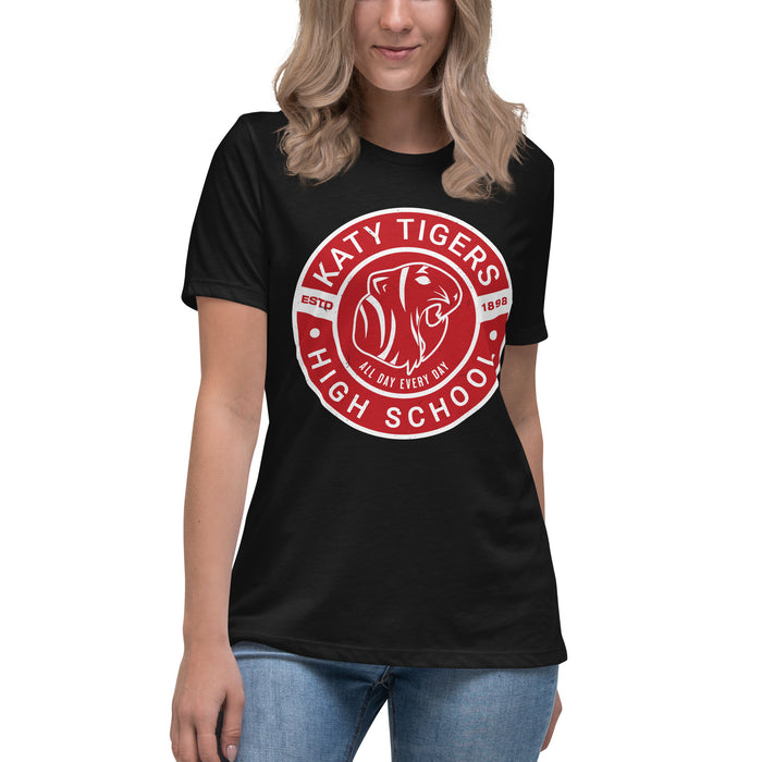 Student wearing Katy High School Tigers Women's Relaxed Fit T-shirt 239