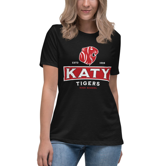 Woman wearing Katy High School Tigers Women's Relaxed Fit T-shirt 202