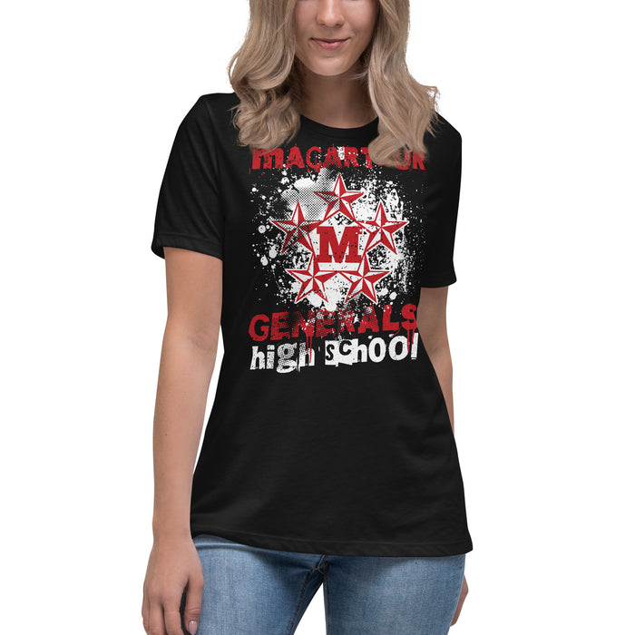Woman wearing MacArthur High School Generals Women's Relaxed Fit T-shirt 205
