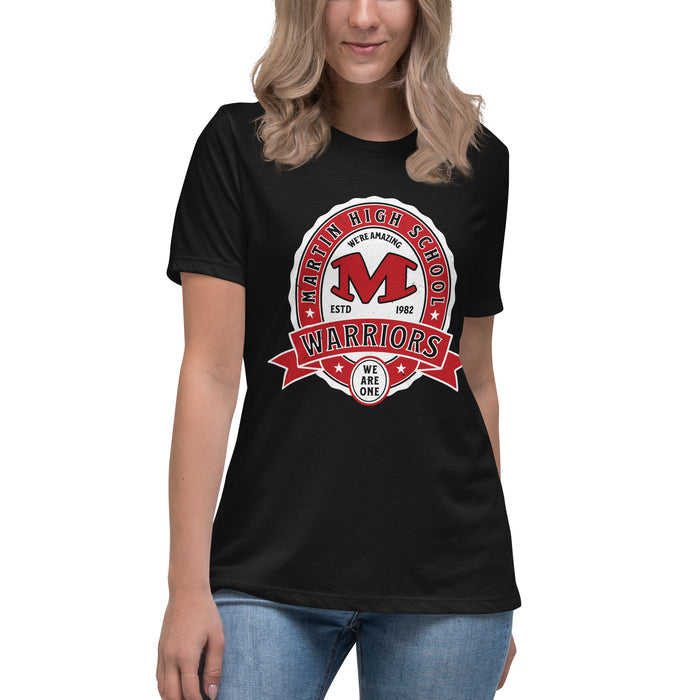 Woman wearing Martin High School Warriors Women's Relaxed Fit T-shirt 212