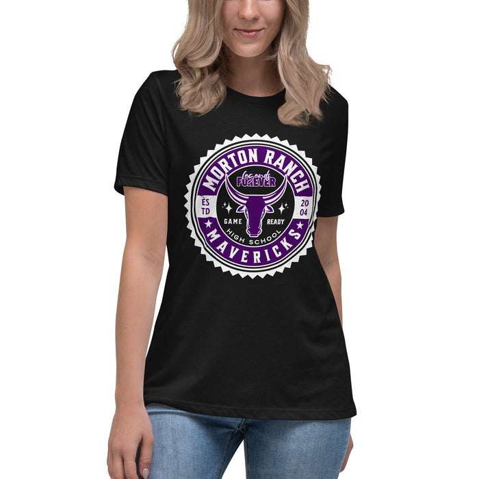 Student wearing Morton Ranch High School Mavericks Women's Relaxed Fit T-shirt 203