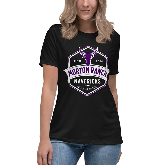 Female wearing Morton Ranch High School Mavericks Women's Relaxed Fit T-shirt 209