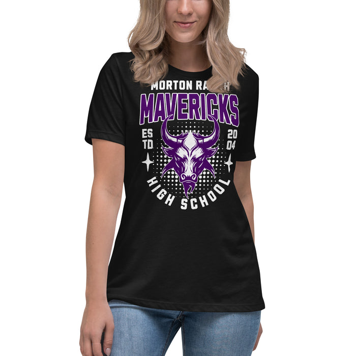 Student wearing Morton Ranch High School Mavericks Women's Relaxed Fit T-shirt 204