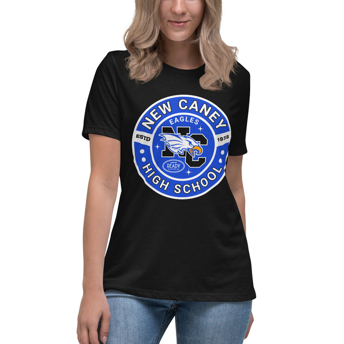 Young lady wearing New Caney High School Eagles Women's Relaxed Fit T-shirt 239