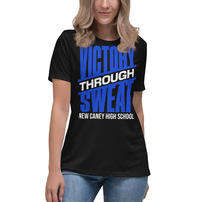 Young Lady wearing New Caney High School Eagles Women's Relaxed Fit T-shirt 241