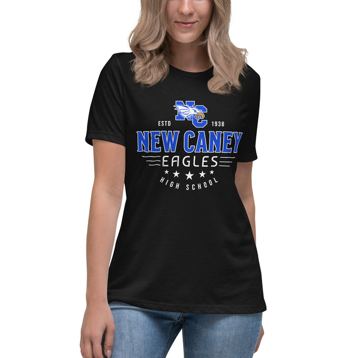 Young lady wearing New Caney High School Eagles Women's Relaxed Fit T-shirt 217