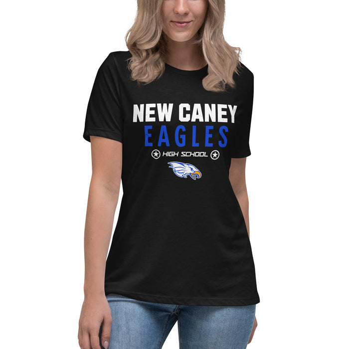 Young lady wearing New Caney High School Eagles Women's Relaxed Fit T-shirt 003