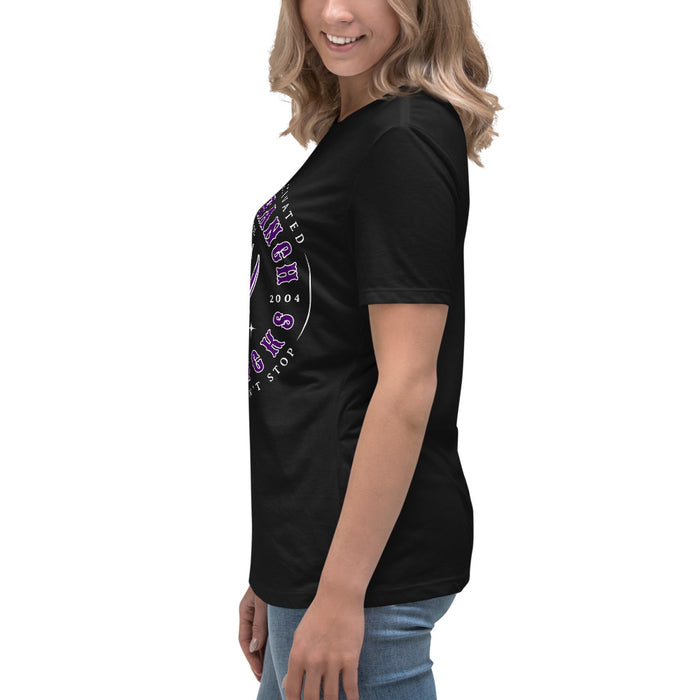 Side view of Morton Ranch High School Mavericks Women's Relaxed Fit T-shirt 214