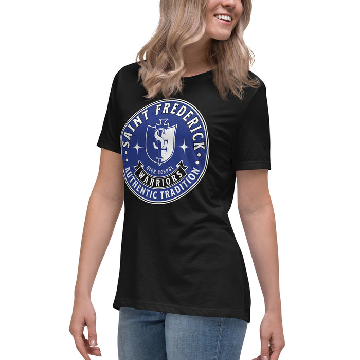 Side view of St. Frederick High School Warriors Women's Black T-shirt 215