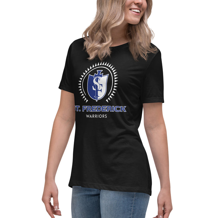 Side view of St. Frederick High School Warriors Women's Black T-shirt 226