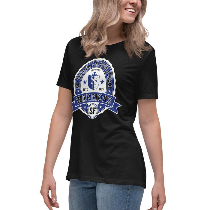 Side view of St. Frederick High School Warriors Women's Black T-shirt 212