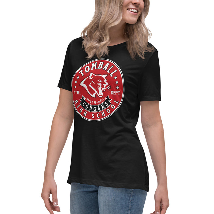 Side view of Tomball High School Cougars Women's Black T-shirt 215