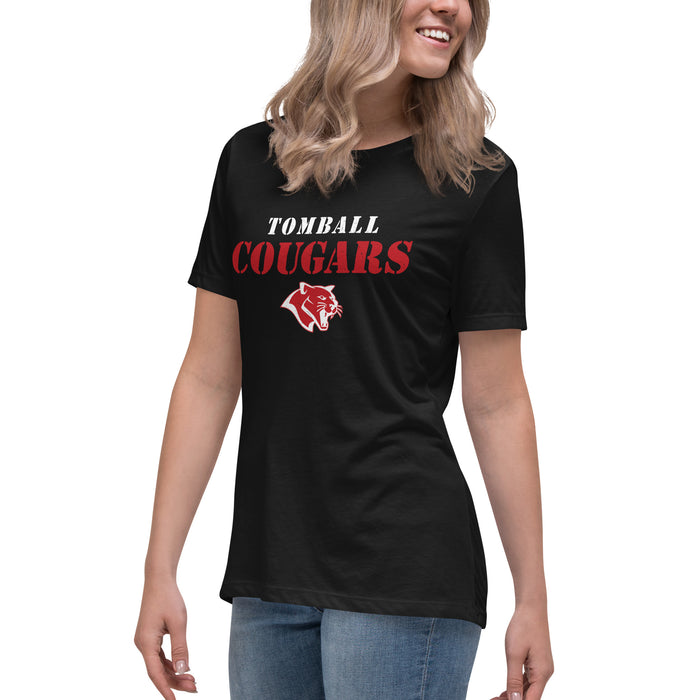 Side view of Tomball High School Cougars Women's Black T-shirt 222