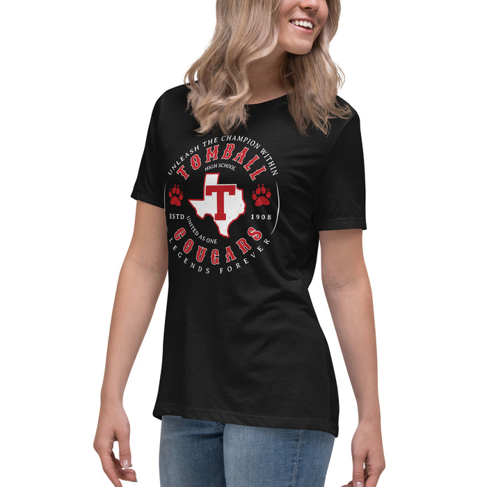 Side view of Tomball High School Cougars Women's Black T-shirt 214