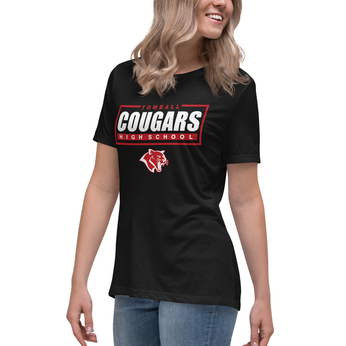 Side view of Tomball High School Cougars Women's Black T-shirt 049