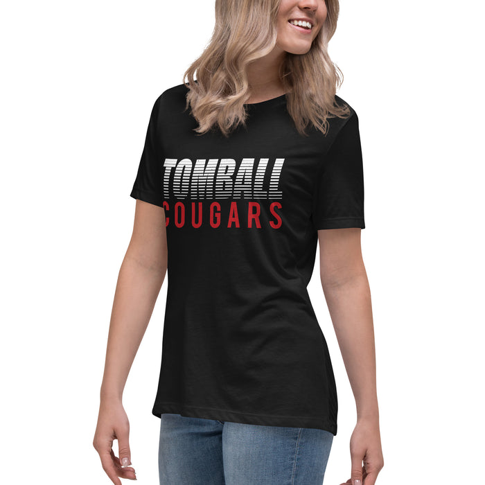 Side view of Tomball High School Cougars Women's Black T-shirt 024