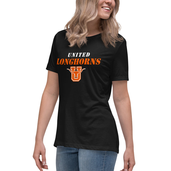 Side view of United High School Longhorns Women's Black T-shirt 222