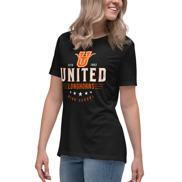 Side view of United High School Longhorns Women's Black T-shirt 217