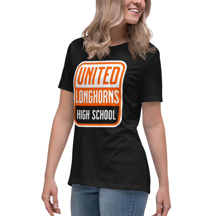 Side view of United High School Longhorns Women's Black T-shirt 001