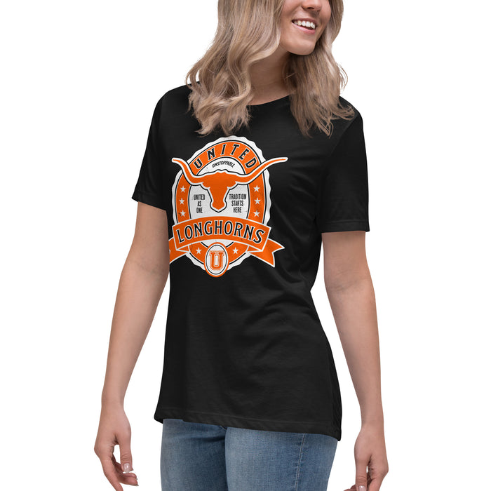 Side view of United High School Longhorns Women's Black T-shirt 212