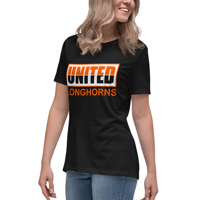 Side view of United High School Longhorns Women's Black T-shirt 031