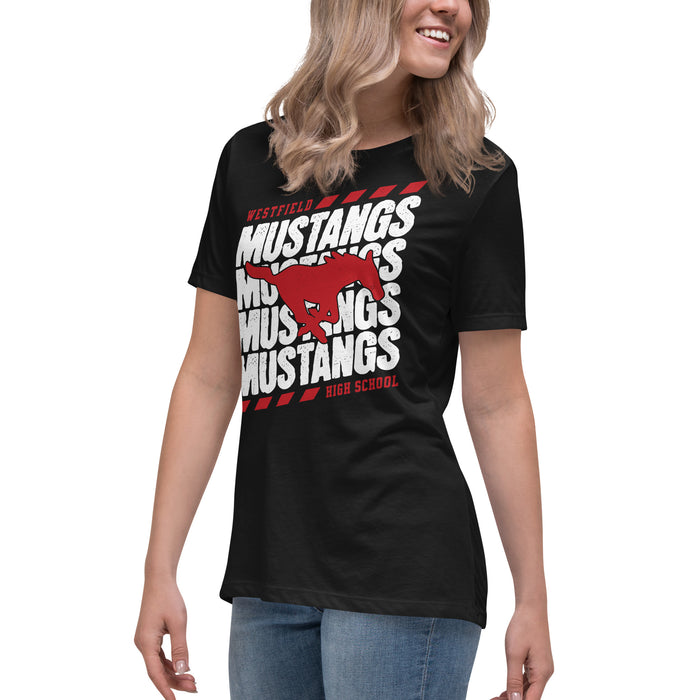 Side view of Westfield High School Mustangs Women's Black T-shirt 223