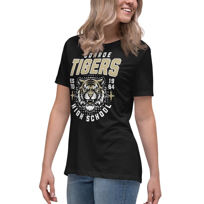 Side view of Conroe High School Tigers Women's Black T-shirt 204