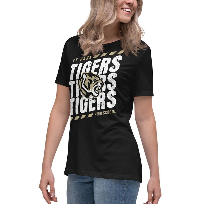 Side view of Cypress Park High School Tigers Women's Black T-shirt 223