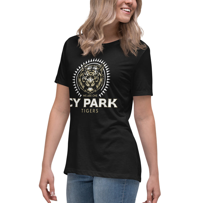 Side view of Cypress Park High School Tigers Women's Black T-shirt 226