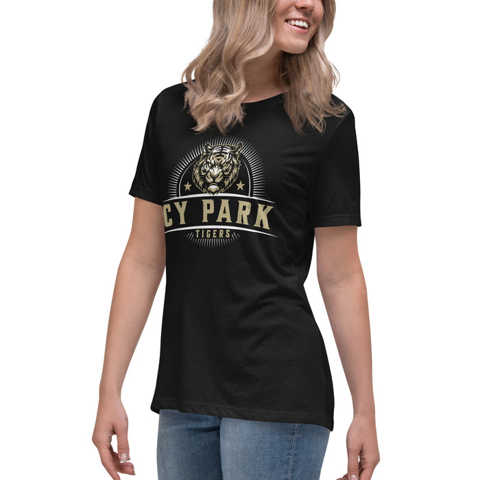 Side view of Cypress Park High School Tigers Women's Black T-shirt 221