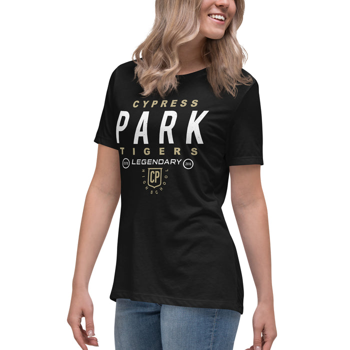 Side view of Cypress Park High School Tigers Women's Black T-shirt 003
