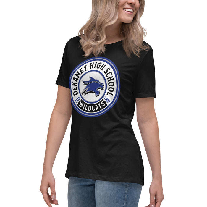 Side view of Dekaney High School Wildcats Women's Black T-shirt 220