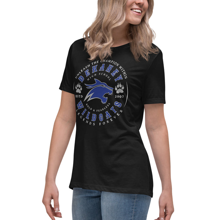 Side view of Dekaney High School Wildcats Women's Black T-shirt 214