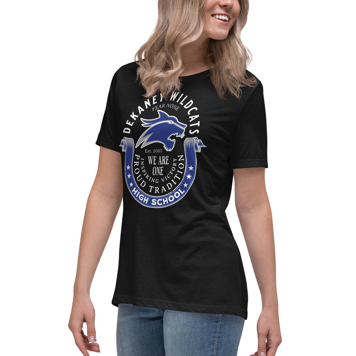 Side view of Dekaney High School Wildcats Women's Black T-shirt 229