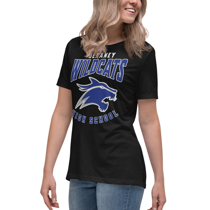 Side view of Dekaney High School Wildcats Women's Black T-shirt 213