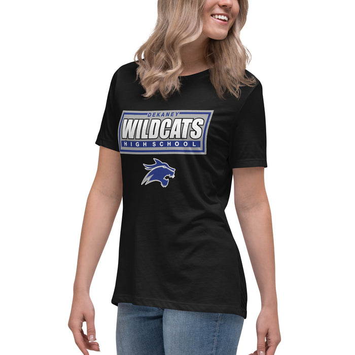 Side view of Dekaney High School Wildcats Women's Black T-shirt 049