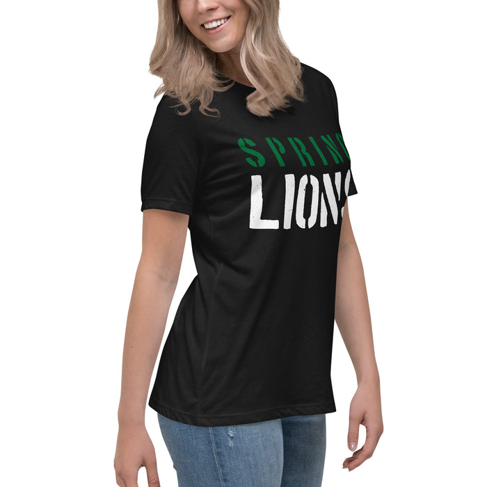 Side view of Spring High School Lions Women's Black Relaxed T-shirt 017